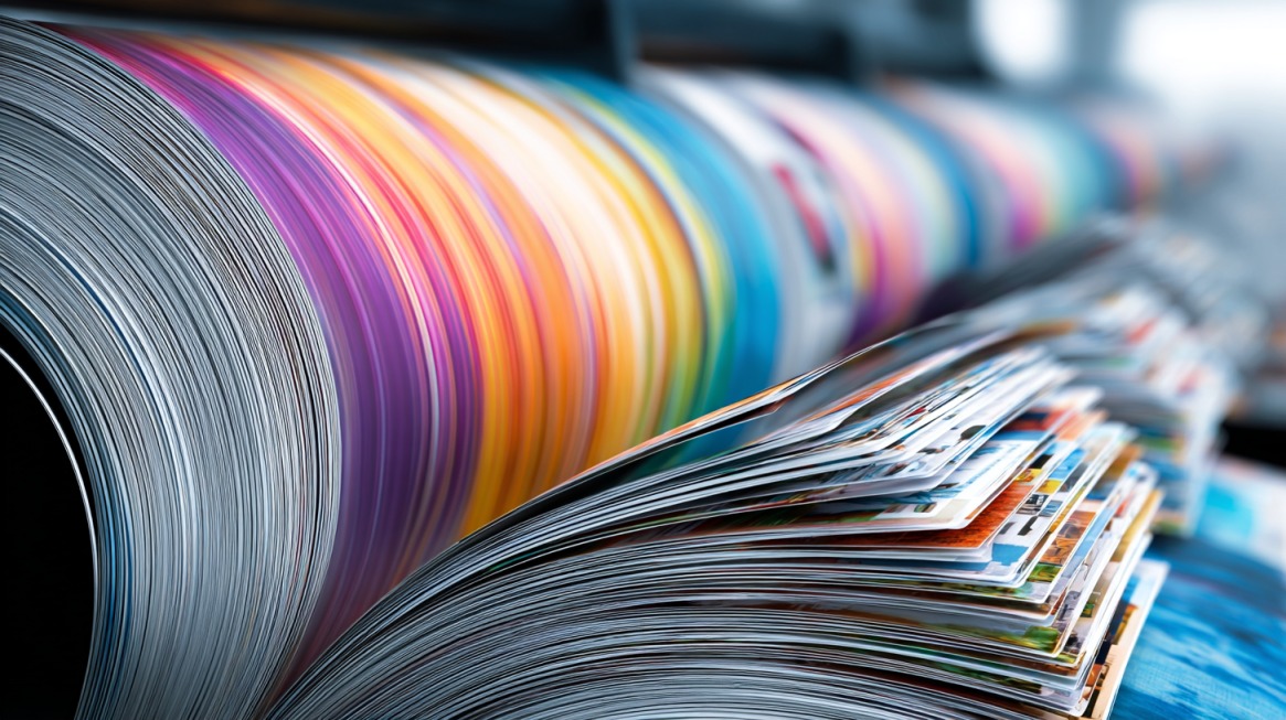 Bliski kadar šarenih, štampanih magazina poređanih u nizu